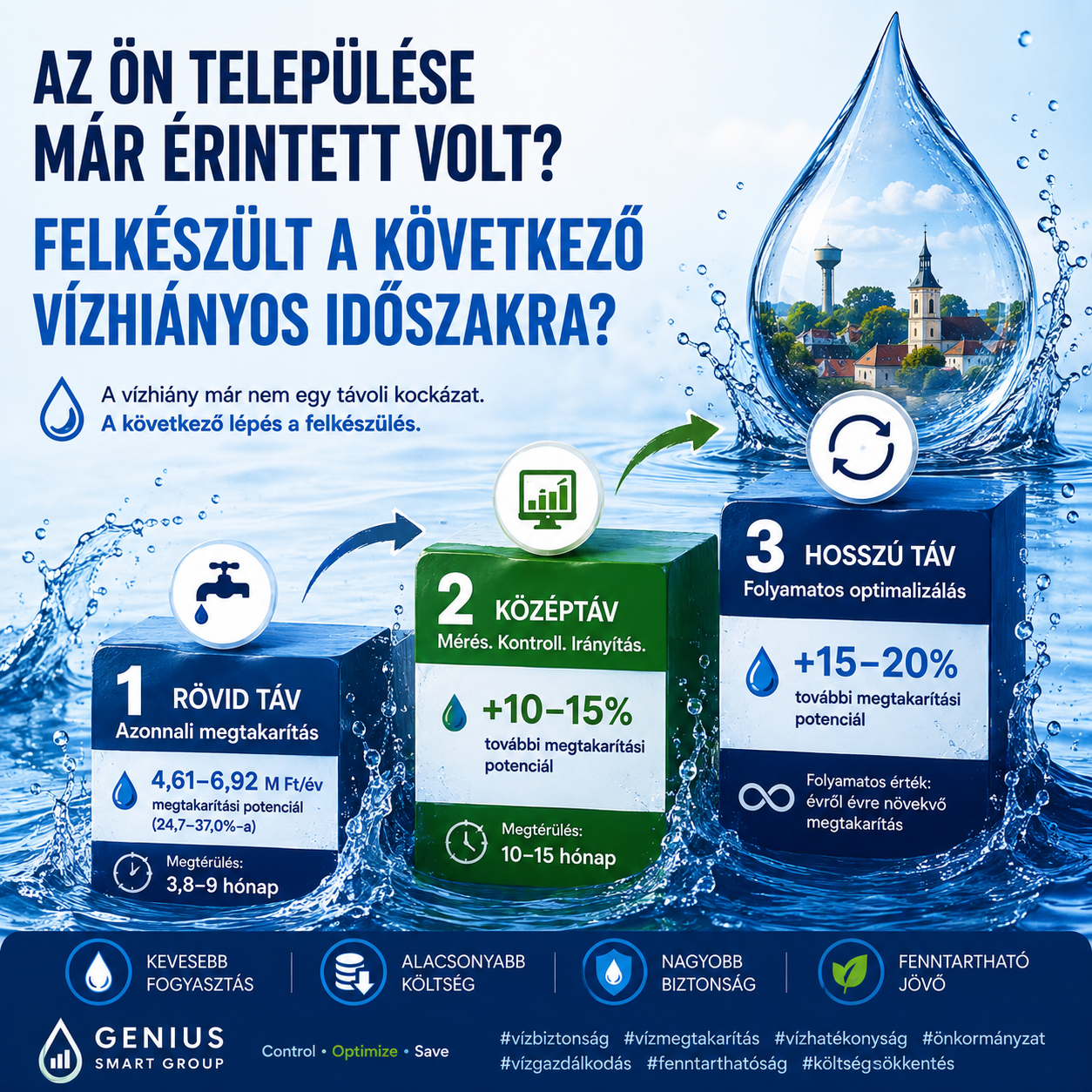 Települési vízhatékonyság három lépésben: rövid, közép- és hosszú távú intézkedési modell